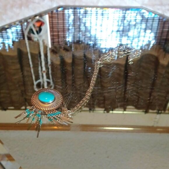 Womans Navajo 100‎ %Silver Vintage Turquise Feather Pendant Necklace/Pin 24 Long - Picture 4 of 8